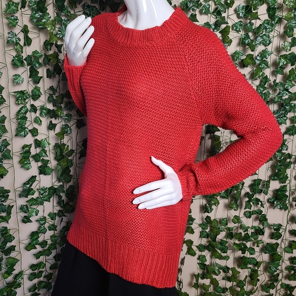 My Style Women's Casual Colorful Red Knit Raglan Sleeves Boat Neck Warm Sweater - Picture 2 of 12